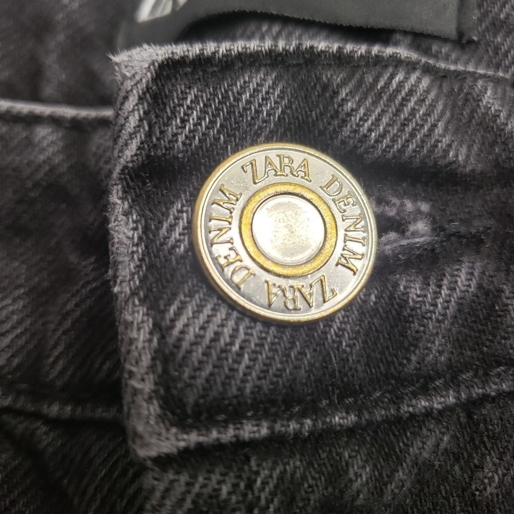 Zara Black Straight Leg Denim Raw Hem 4 Button Fly Grunge Streetwear Casual Edgy - Picture 10 of 13